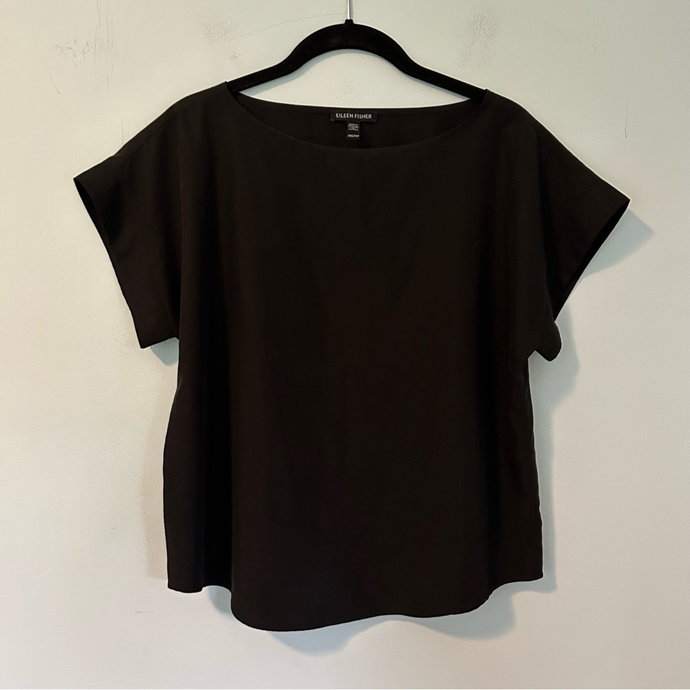Eileen Fisher Black Short Sleeve Blouse Size XXS